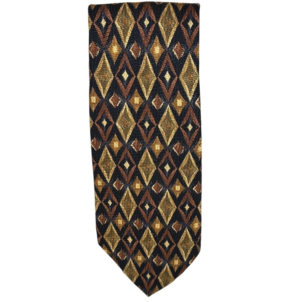 Britches of Georgetowne Mens Silk Tie Geometric Diamond Made in Italy‎ Navy Gold